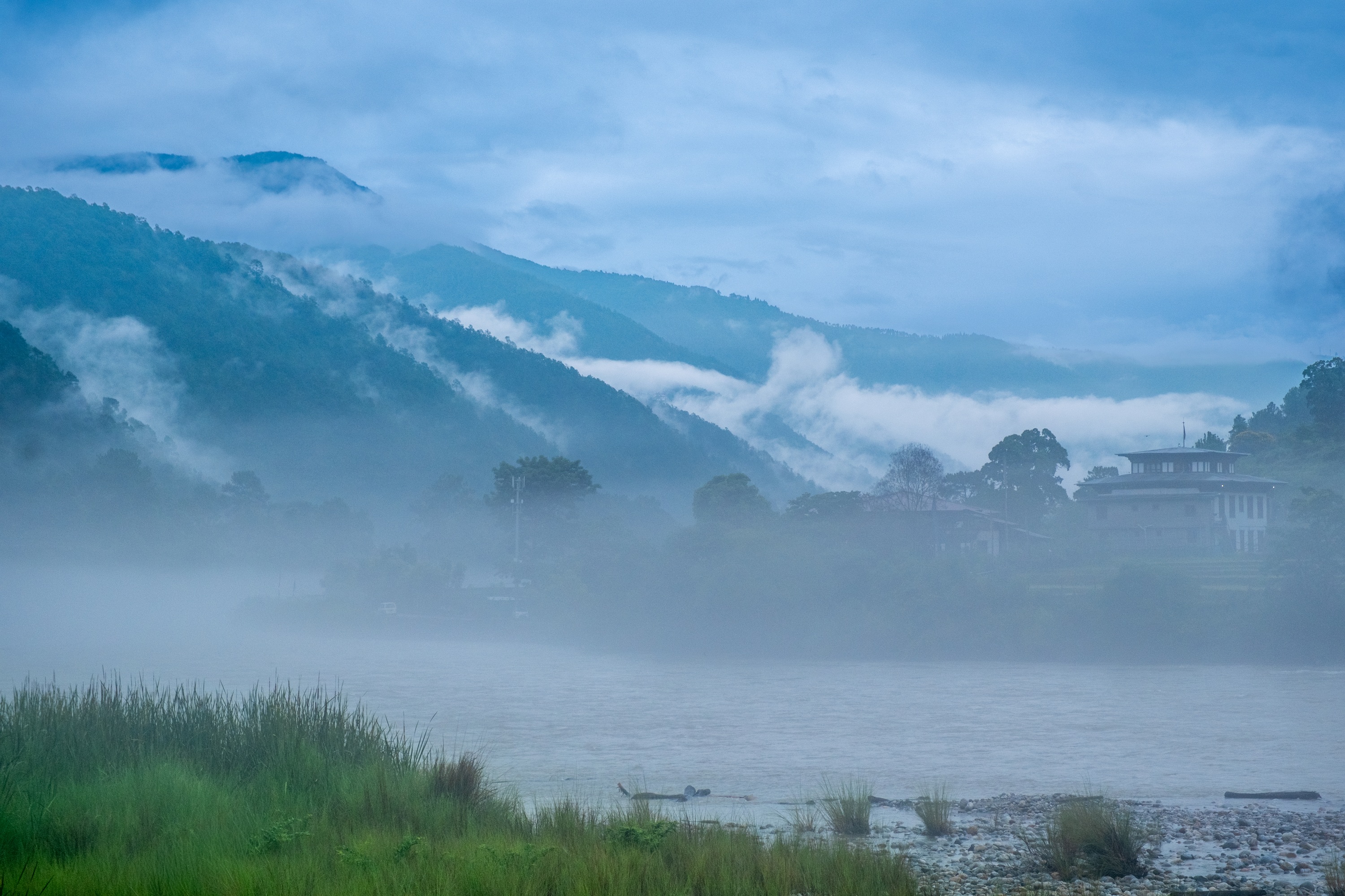 Mist over punakha valley at Pemako Punakha