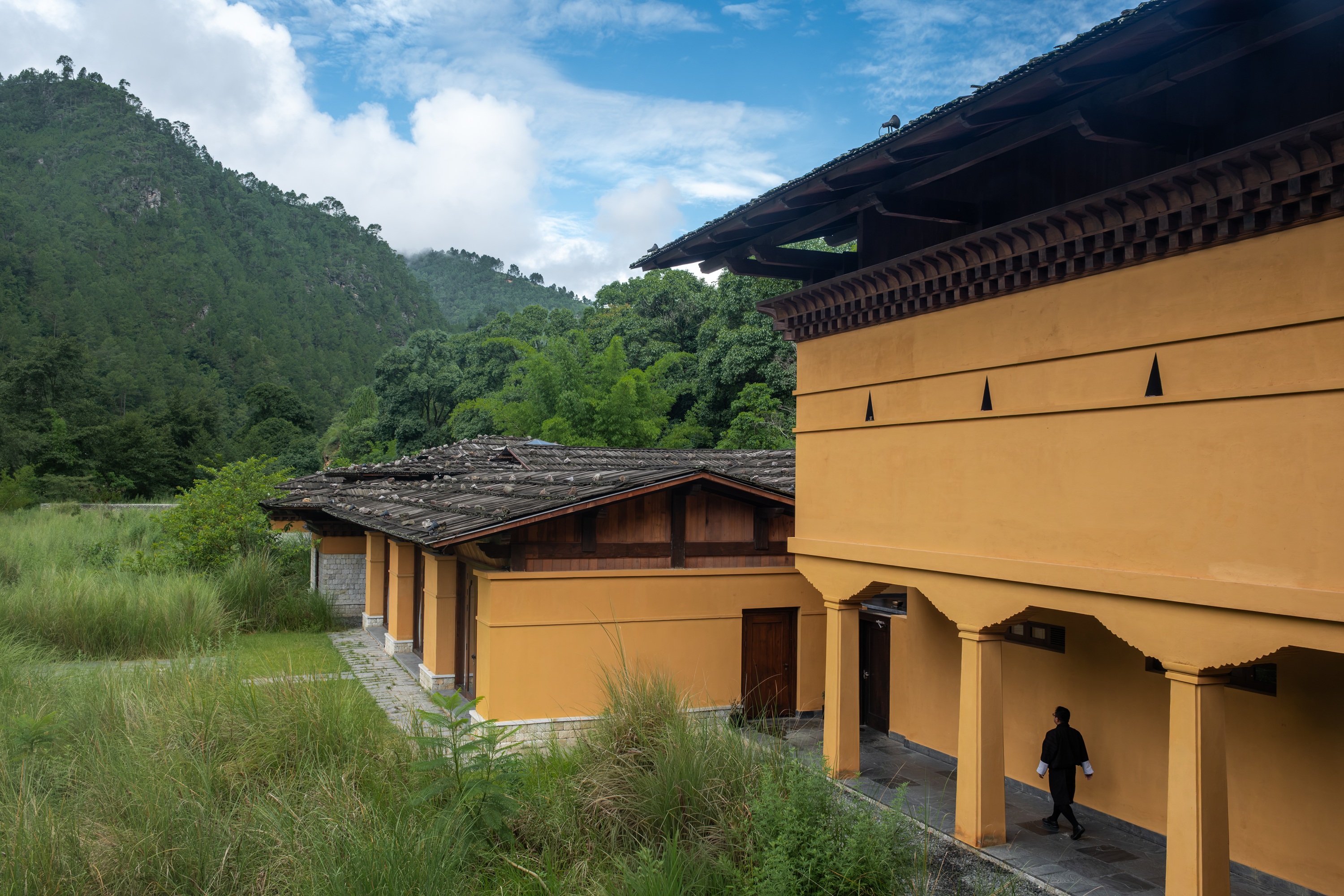 Mountain view garden path at Pemako Punakha