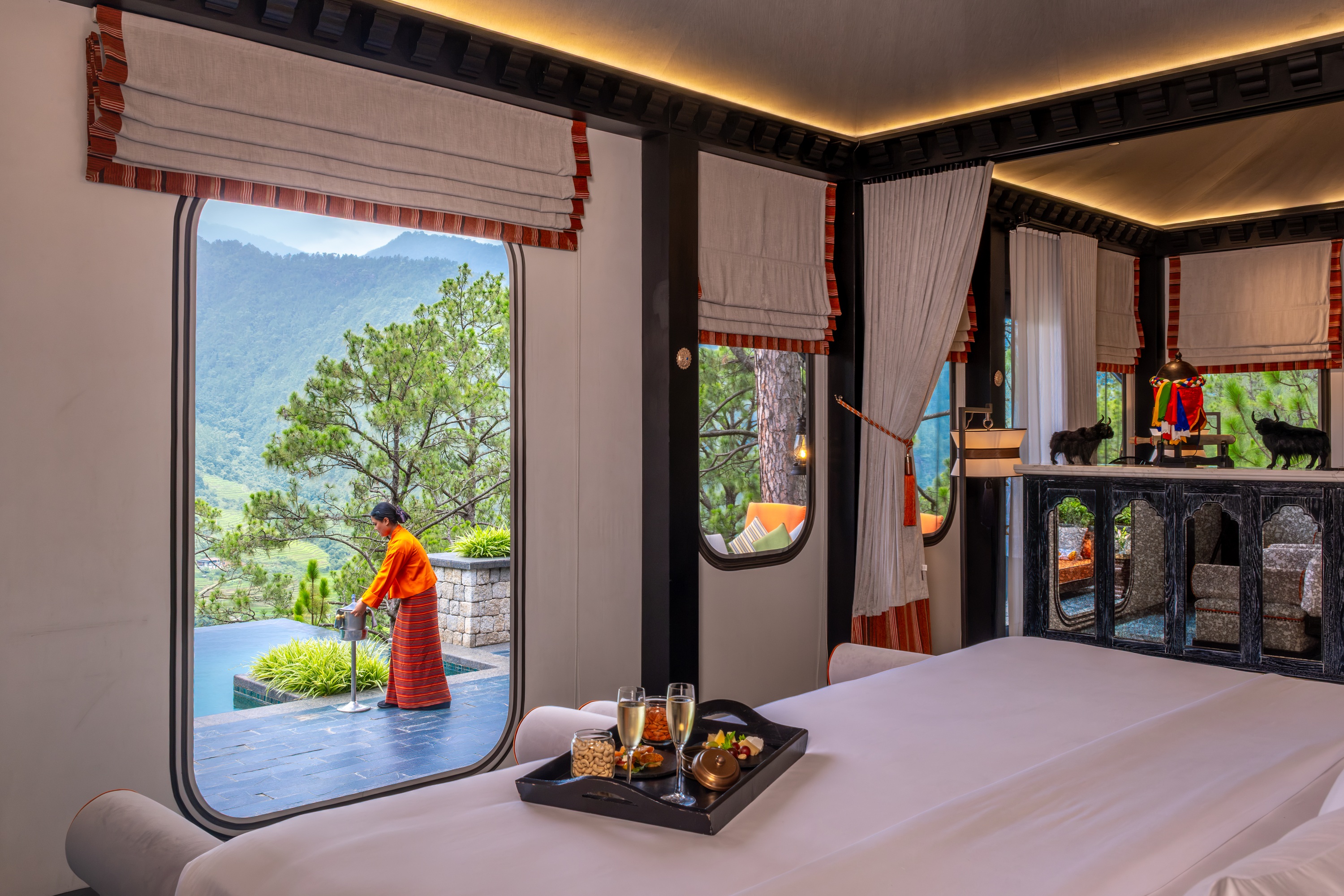 Spa treatment room with garden view at Pemako Punakha