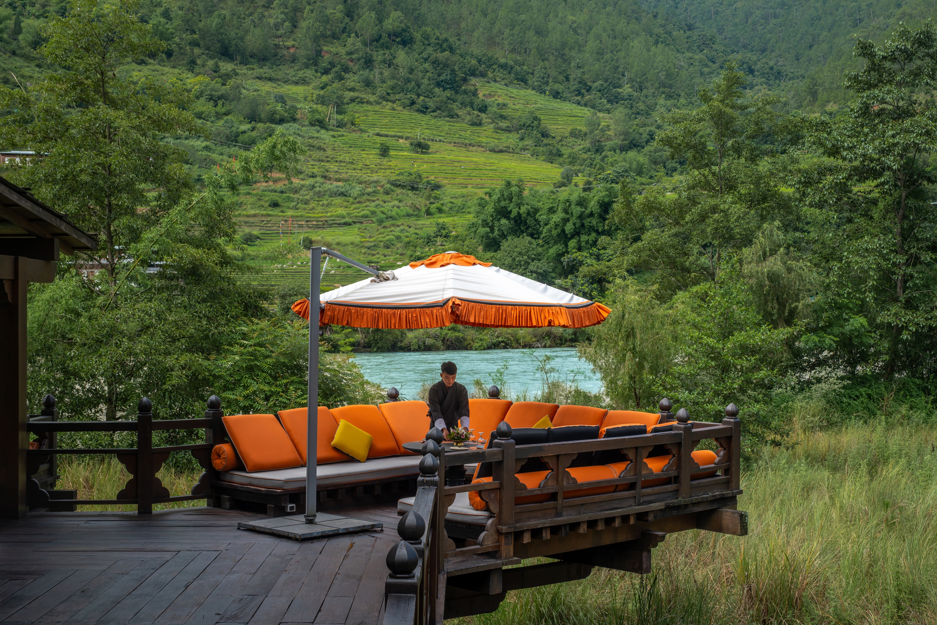Villa outdoor lounge at Pemako Punakha