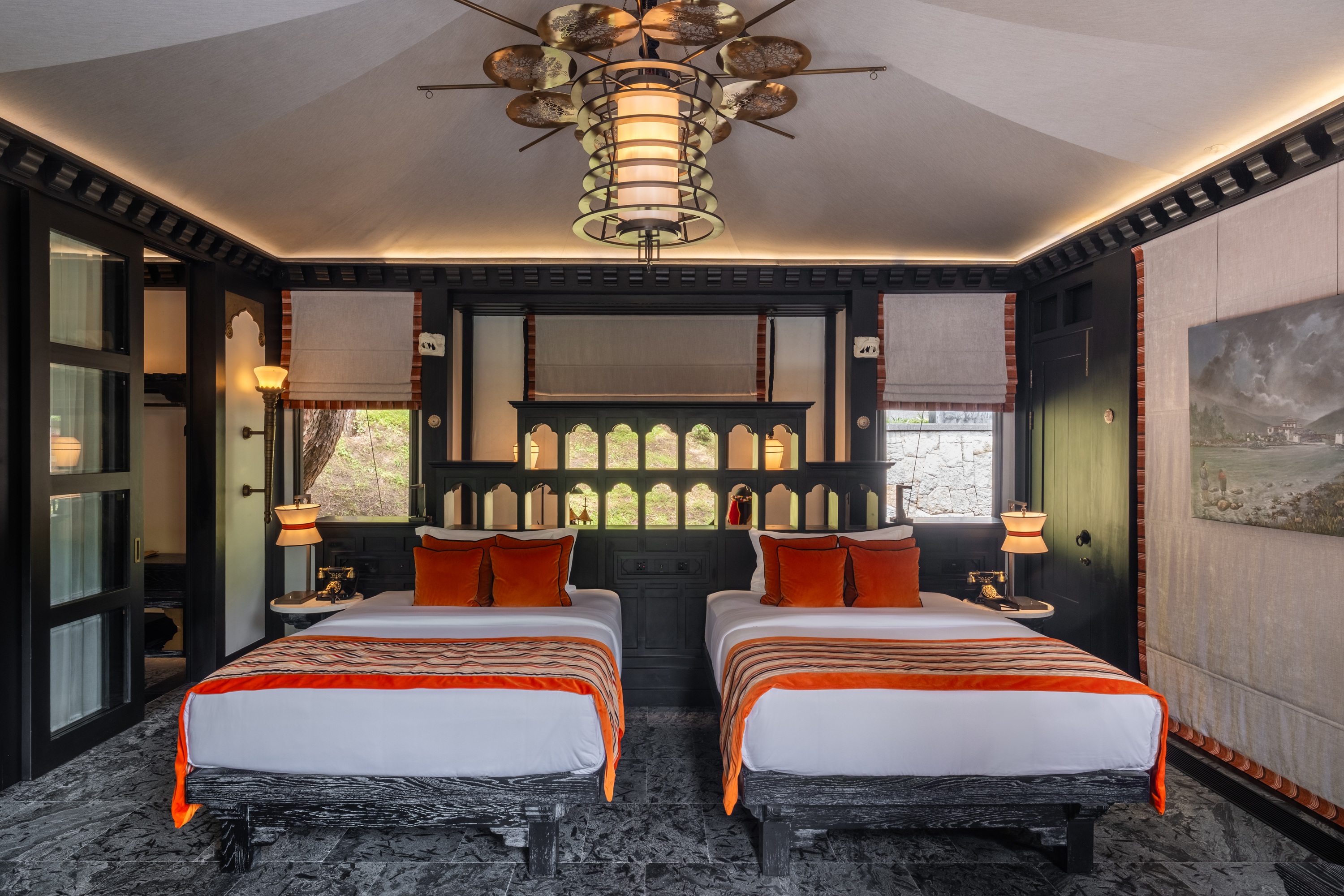 Villa twin bedroom at Pemako Punakha